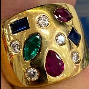 14k gold diamond Ruby emerald Sapphire Ring 11.21G